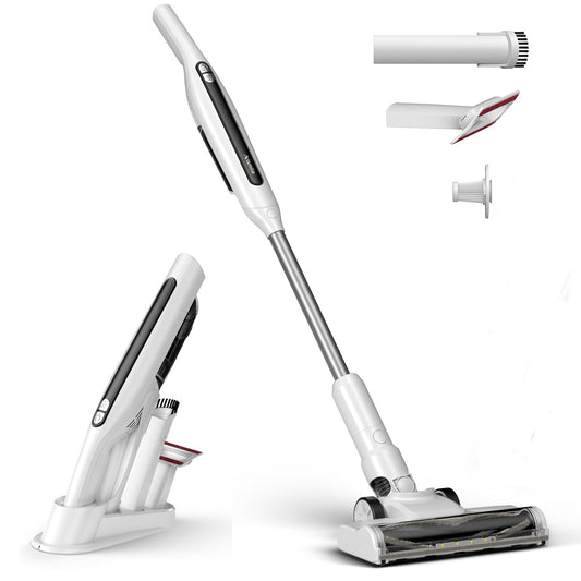 Cordless Vacuum Cleaner, 18Kpa Stick Vacuum for Home with LED Screen,6000mAh Handheld Vacuum, Brushless Motor,Rechargeable, Anti-Tangle Handheld Vac for Cleaning Pet Hair, Carpet, Floor（White）