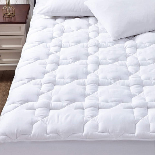 CozyLux Short Queen Mattress Pad for RV Camper Cotton Cooling Deep Pocket up to 21" Mattress Cover Non Slip Breathable and Soft Fitted Mattress Topper Thick Pillowtop Pad 450GSM (60x75) Inches White