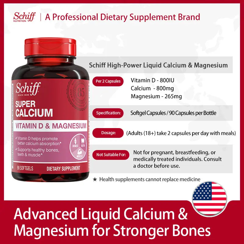 3 Packs-Schiff Super Calcium 800mg Plus Magnesium with Vitamin D3, 90 softgels - Calcium Supplement Healthcare Dietary Fitness Edible Healthy Teeth Healthy Bones