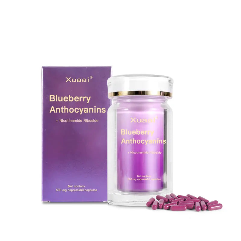 1 Bottle Xuaai Blueberry Anthocyaninis+NR- NAD Supplement for Skin Aging Support, Energy, and Focus - 60 Capsules - Vitamin & Wellness Supplements Dietary Healthcare Edible Support eye health