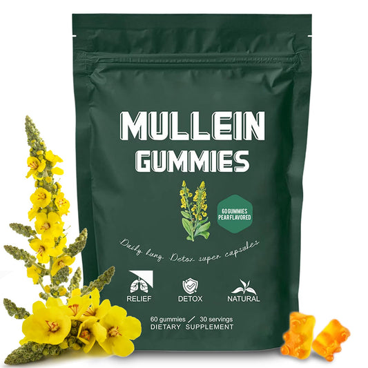 Mullein Gummies for Lungs, Healthcare Supplement Edible Fitness Dietary Gummy, Lung Health & Sinus Relief, 1000mg Mullein Leaf Extract, Pear Flavor Gummies 60capsules (1 Bag(60 Capsules))