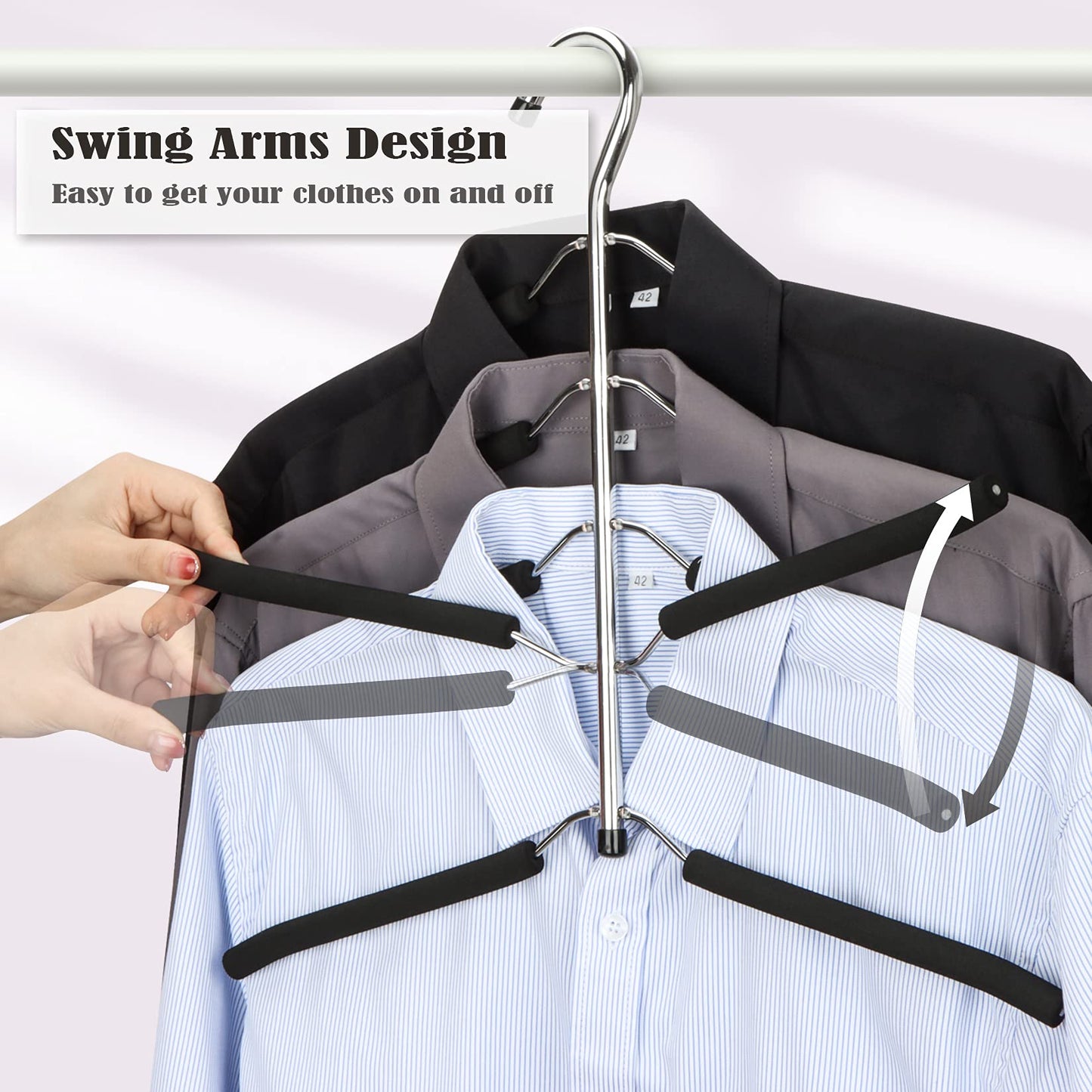 Hangers Space Saving Clothes Hanger 2 Packs Swing Arm Non Slip Padded Coat Hanger 5 Layers Heavy Duty Stainless Steel Sweater Shirt Hanger Closet Storage Organizer