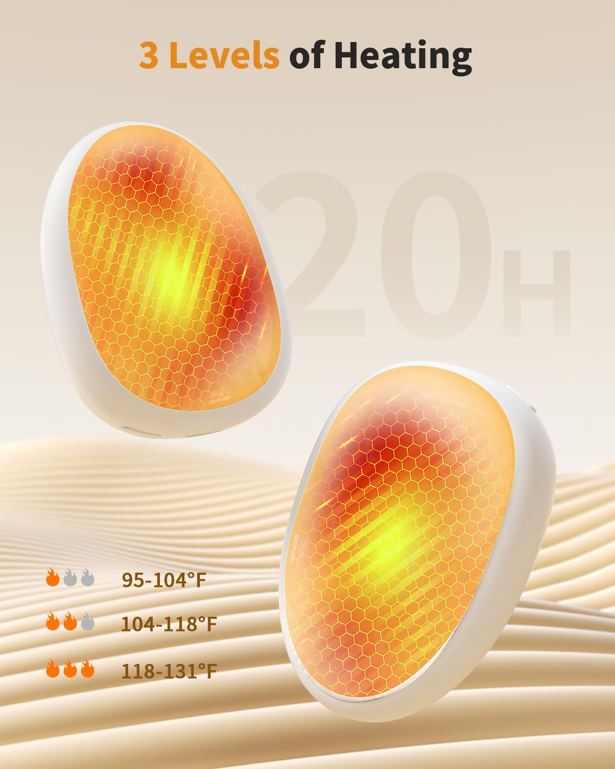 Hand Warmers Rechargeable 2 Pack, AI Temperature Control Electric Handwarmers, Stone Shape Portable Pocket Heater, Great Gift for Christmas Hunting, Golf, Camping White