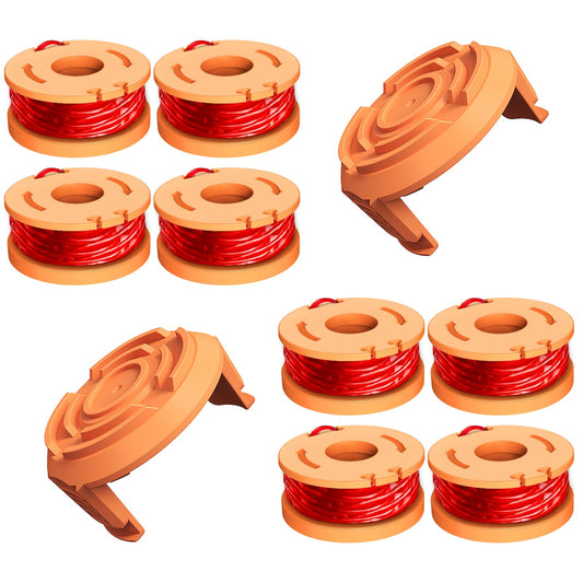 10 Pcs WA0010 Replacement Trimmer Spool for Worx, 0.065 Inch Diameter Trimmer String Weed Eater Refils and WA6531 Spool Cap Covers, Compatible with Worx Weed Eater(8 Trimmer spools+2 Spool Caps)