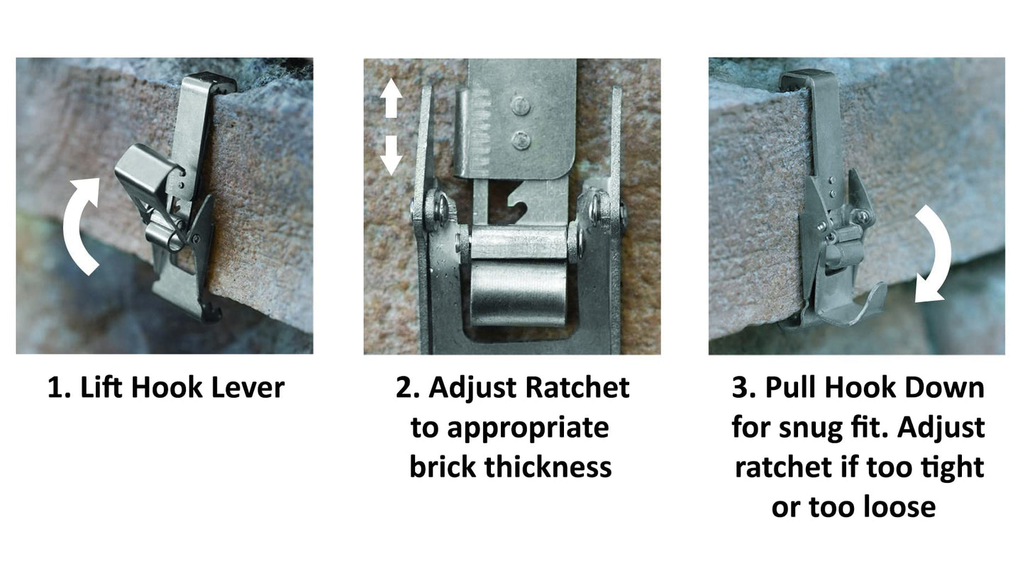 Hangman Brick Hangers Clamps Outdoor Heavy Duty 2-1/4' to 2-3/4' Brick Hooks 30lbs No Wall Damage: No Drill, Holes, Nails or Screws (2 Pack), Metal, (BH-1)