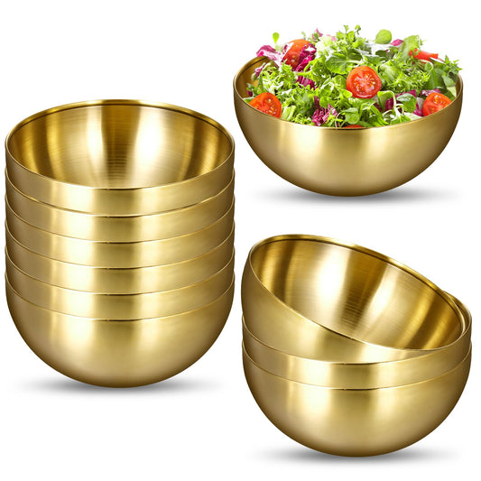 10 Pcs Gold Mixing Bowls Large Stainless Steel Bowls Gold Serving Bowls Decorative Soup Bowl Metal Salad Dessert Cereal Fruit Snack Bowls for Party Baking, Prepping and Serving Food (5.91 Inch)