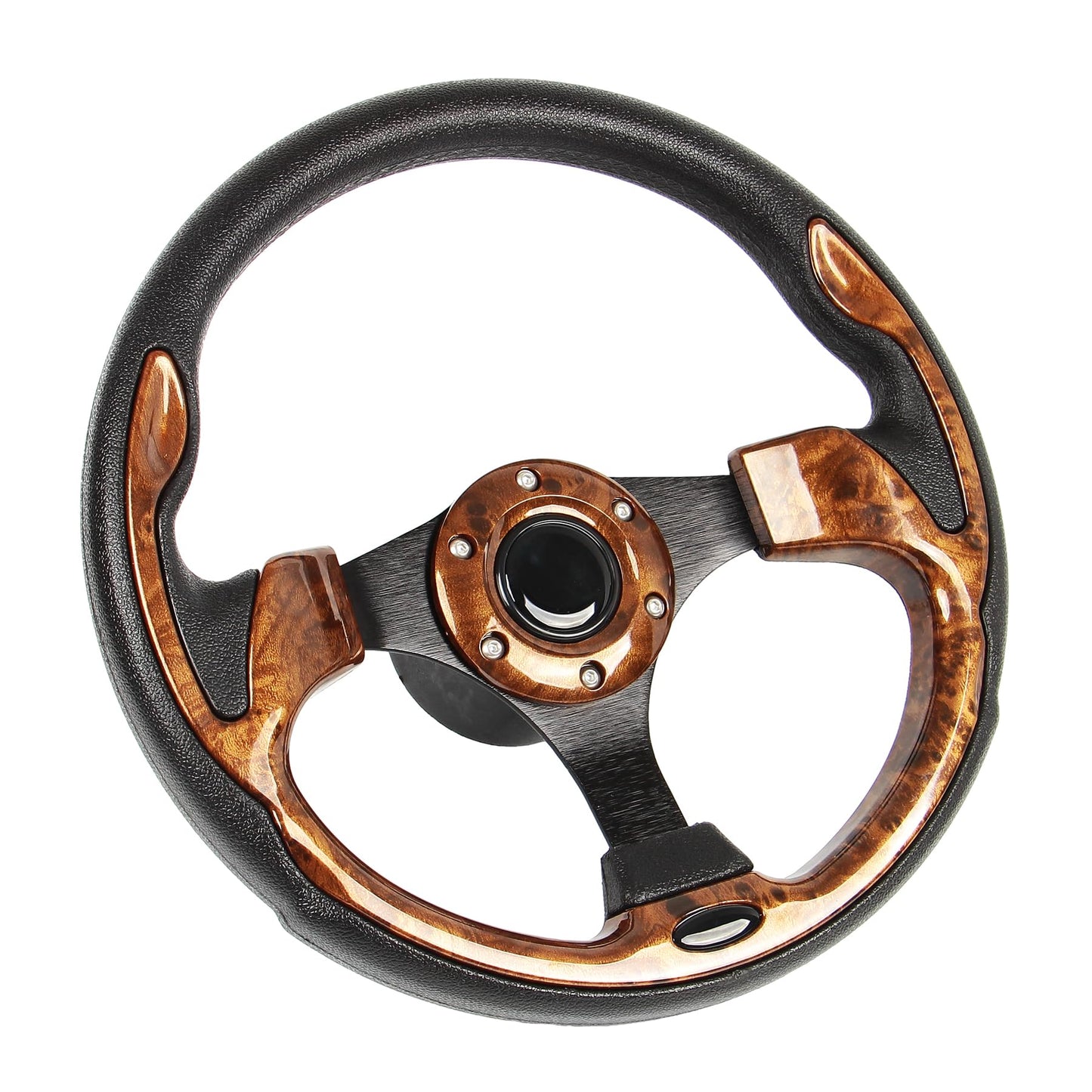 12.5" Wood Grain Marine Boat Steering Wheel Black Spokes with 3/4" Tapered Shaft, Anti-Slip and Rust-proof Steering Wheel for Most Marine boats,Vessels,Yachts,Pontoons Boat