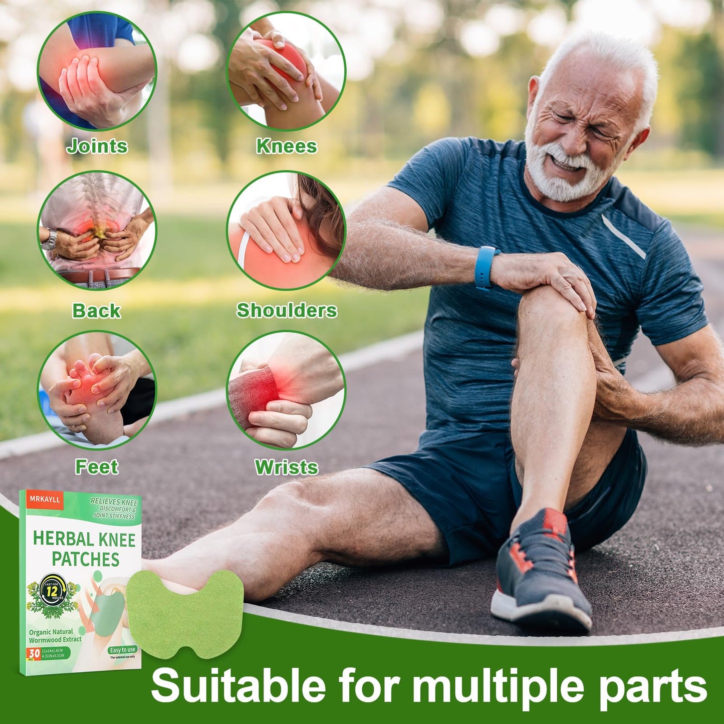 Mrkayll 30Pcs Knee Pain Relief Patch, Warming Herbal Plaster Pain Patches, Knee Patches for Pain Relief Bone on Bone Extra Strength,12 Hour Long Lasting Relief of Joint Pains