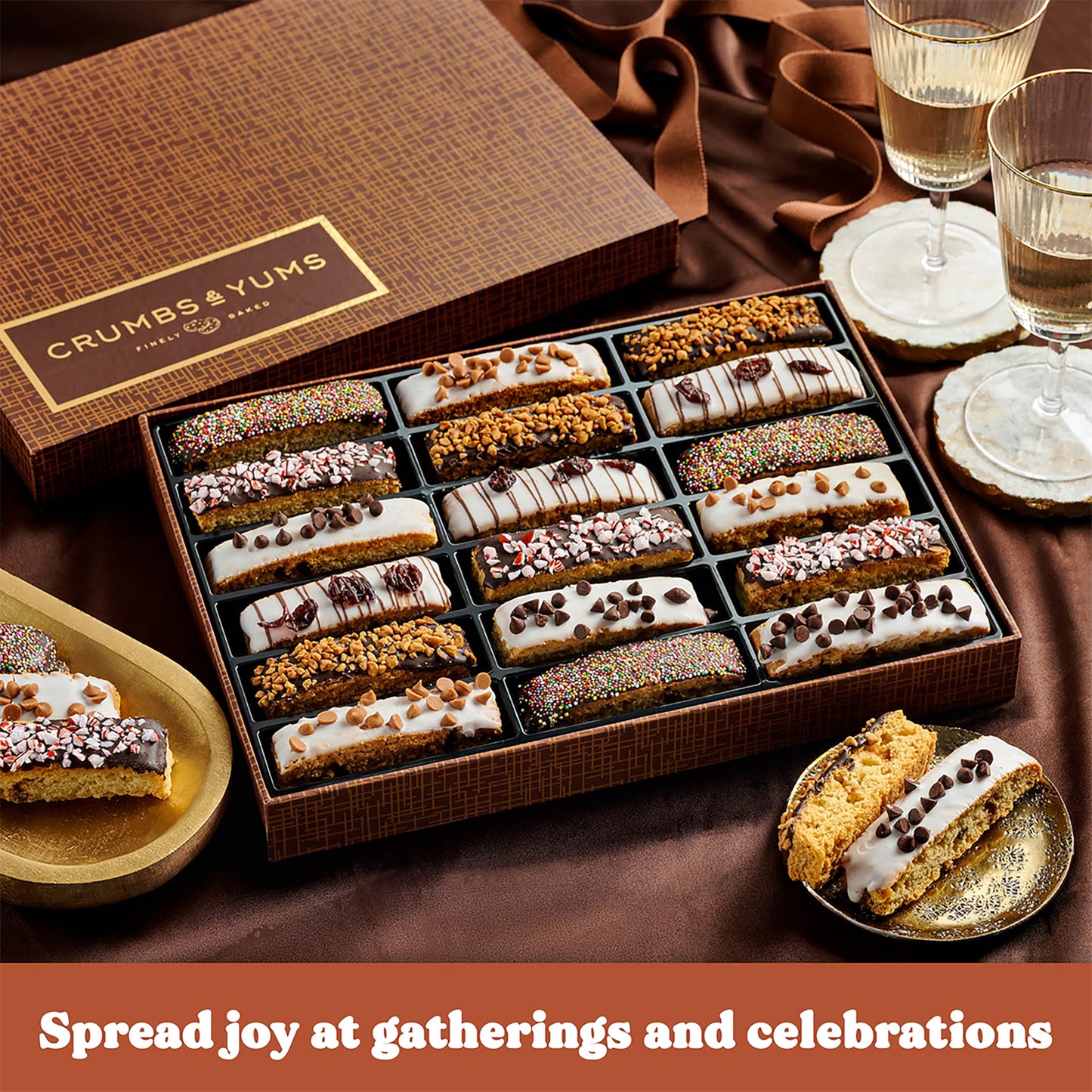 Mothers Day Cookies Gift Basket - 18 Gourmet Chocolate Covered Biscotti with Assorted Toppings - Assorted Food Gift Box Fathers Day, Mothers Day, Family, Sympathy, Men & Women.