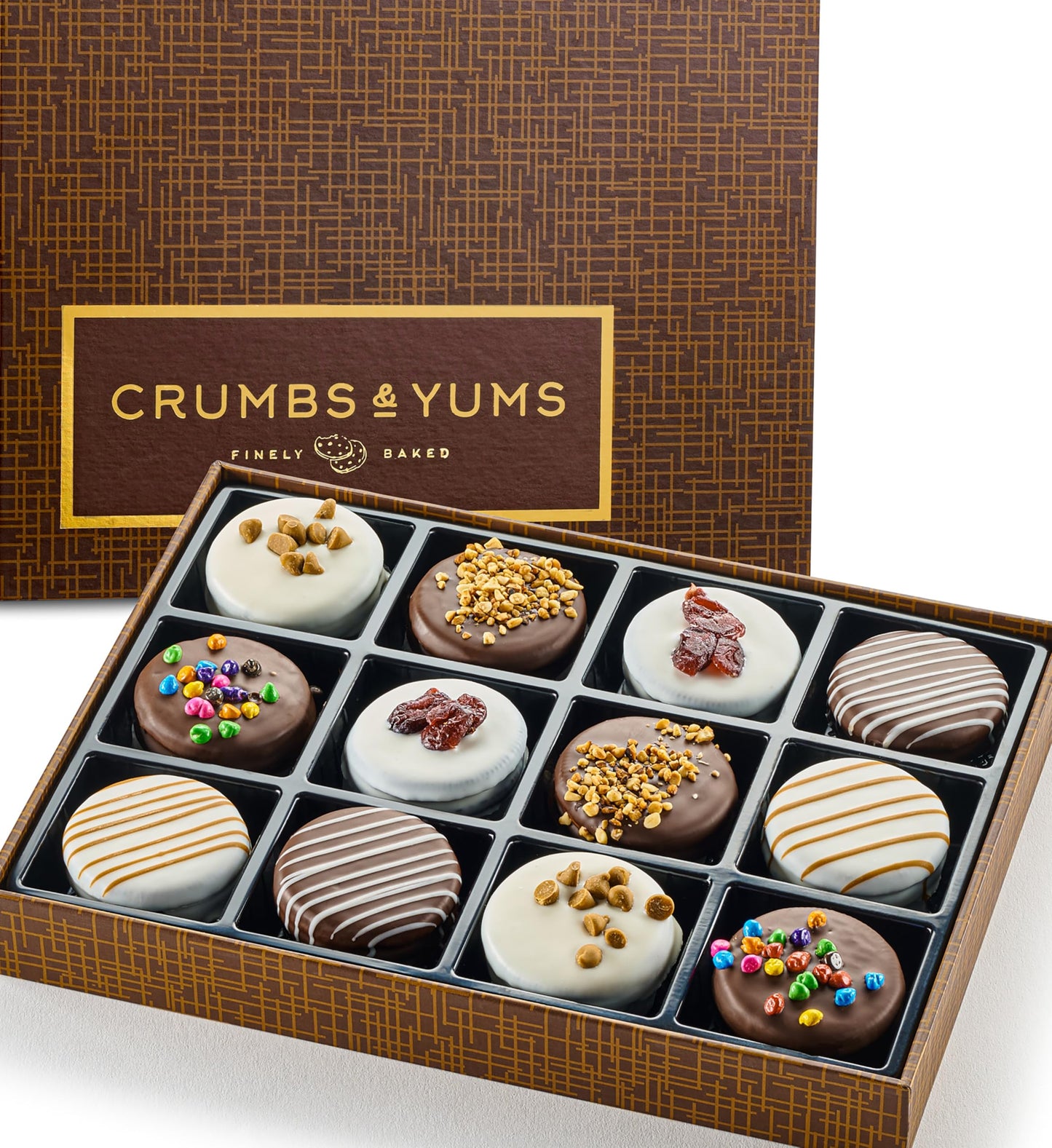 Mothers Day Cookies Gift Basket - 12 Gourmet Chocolate Covered Sandwich Cookies with Assorted Toppings - Assorted Food Gift Box for Fathers Day, Mothers Day, Family, Sympathy, Men & Women.