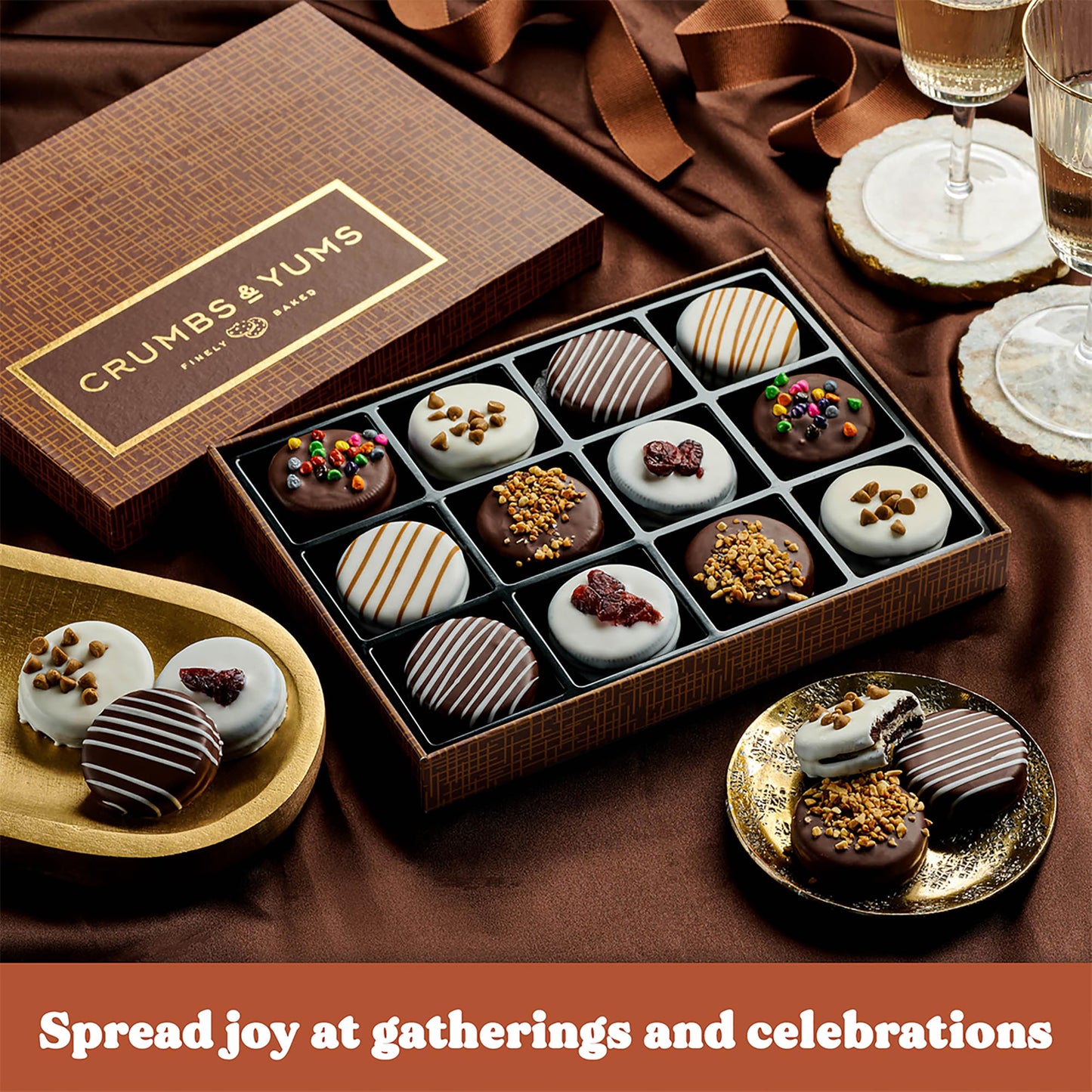 Mothers Day Cookies Gift Basket - 12 Gourmet Chocolate Covered Sandwich Cookies with Assorted Toppings - Assorted Food Gift Box for Fathers Day, Mothers Day, Family, Sympathy, Men & Women.