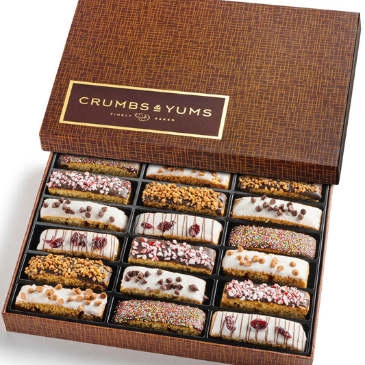 Mothers Day Cookies Gift Basket - 18 Gourmet Chocolate Covered Biscotti with Assorted Toppings - Assorted Food Gift Box Fathers Day, Mothers Day, Family, Sympathy, Men & Women.