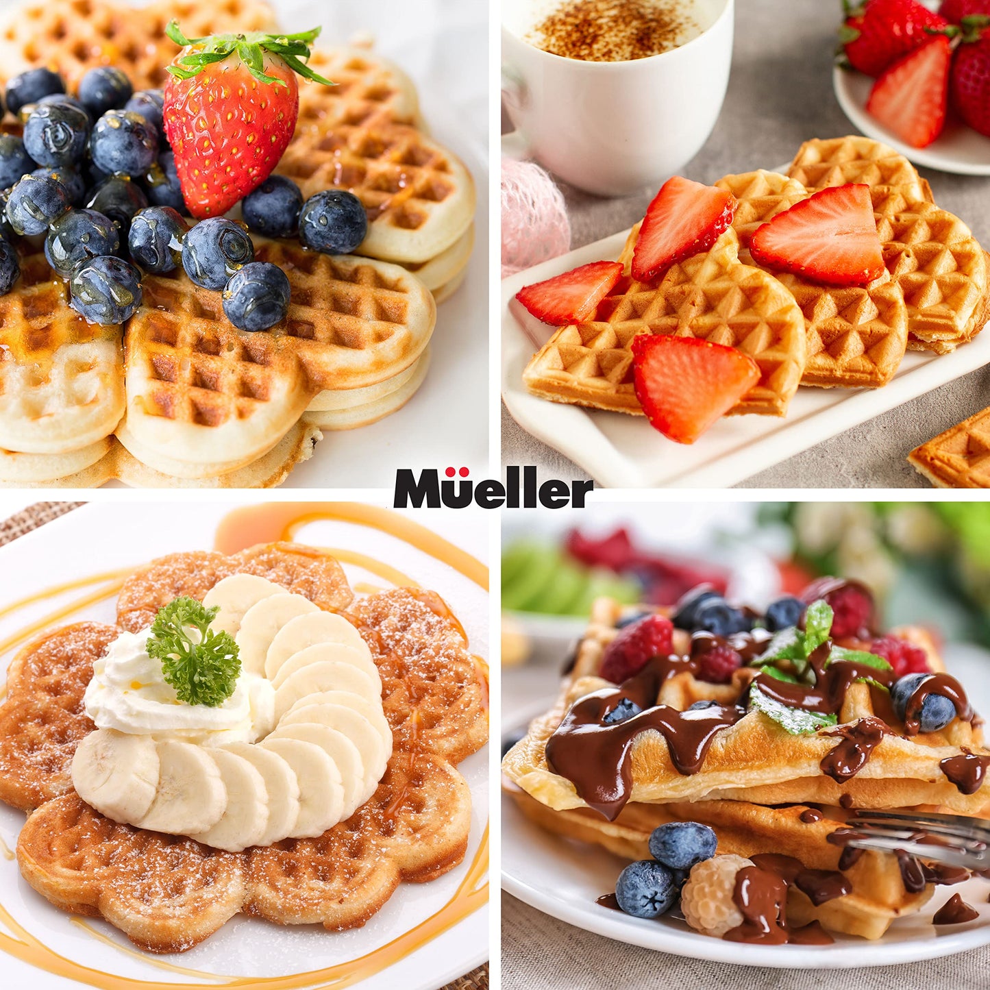Mueller Heart 5 Waffle Maker, Norwegian Waffle Iron, Adjustable Browning Control & Nonstick, Cool Touch Handle, Easy to Clean, Small Kitchen Appliances